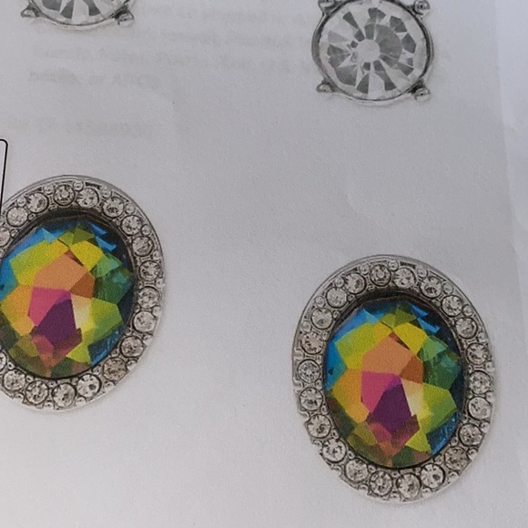 NWT By Charter Club Silver Tone 2 Pc. Set Crystal & Pave Stone, Stud Earring Set - Picture 5 of 7